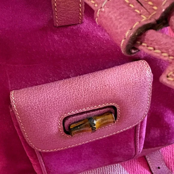 Gucci Suede and bamboo Backpack in pink - Picture 12 of 16